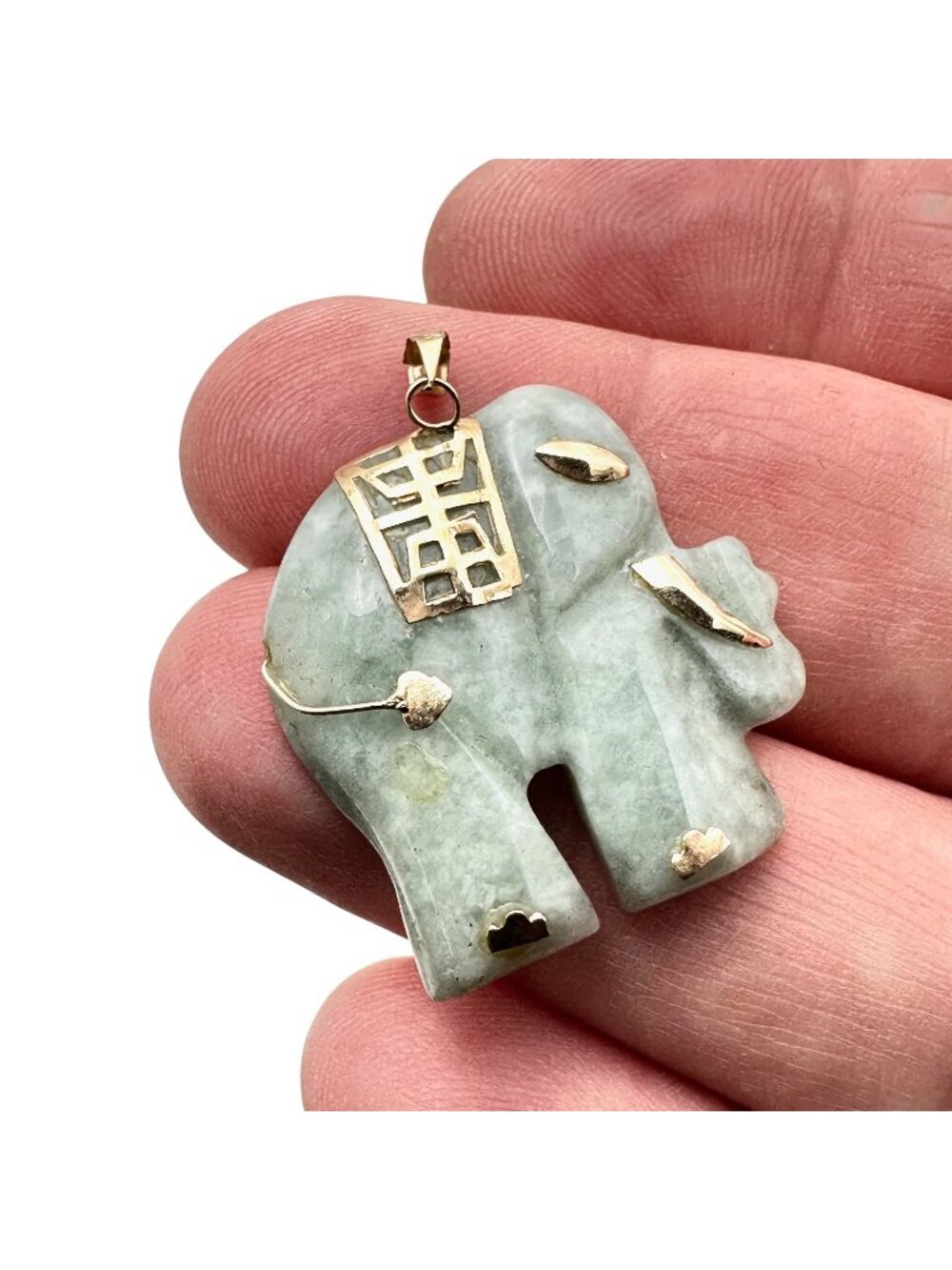 Vintage 14k Elephant Pendant Yellow Gold Green Jade